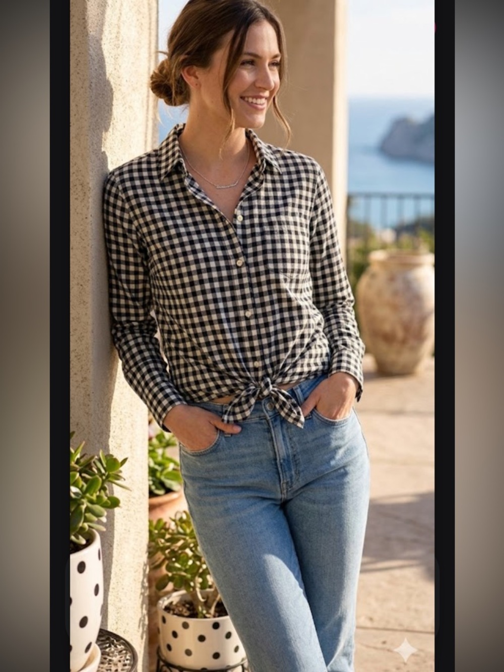J. Crew Black and White Gingham Button-Down Shirt